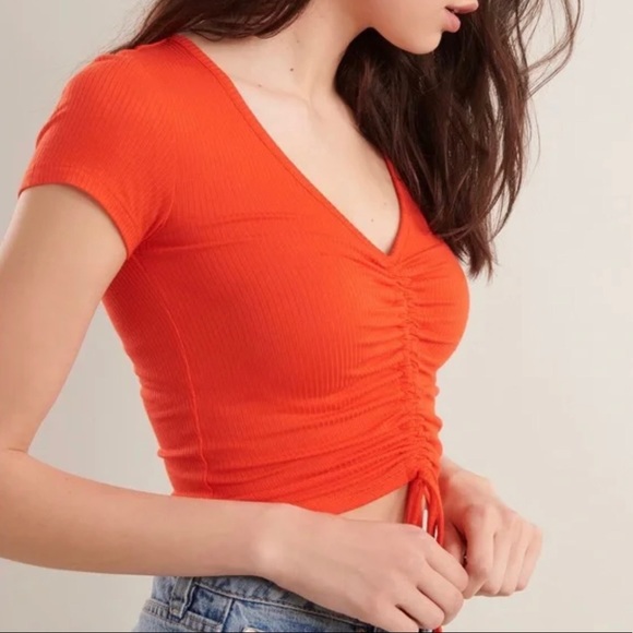 Garage orange ribbed The V Ruched Tee - Picture 2 of 11